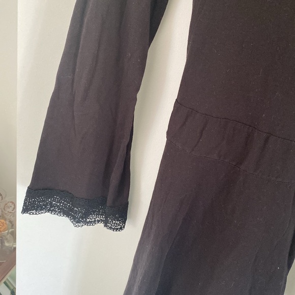 MIDNIGHT CAROLE HOCHMAN black supina cotton lace trim robe dressing gown M - Picture 4 of 4